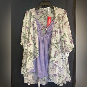 Rosegal Purple and Cream Floral Blouse